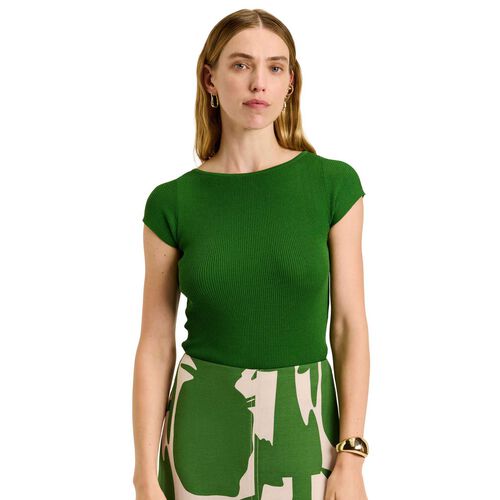 Veronika Maine Fern Ribbed Cap Sleeve Boat Neck Knit